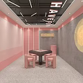 Modern Hotel Mahjong Room Interior With White Tables Chairs Green Plants And Wall Decor