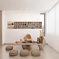 Zen Style Entryway Hallway With Wooden Furniture Bonsai And Cushions