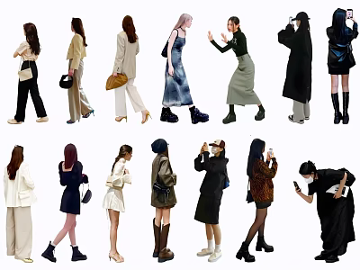 Group of People in Stylish Outfits with Different Poses and Fashion Styles 3d model