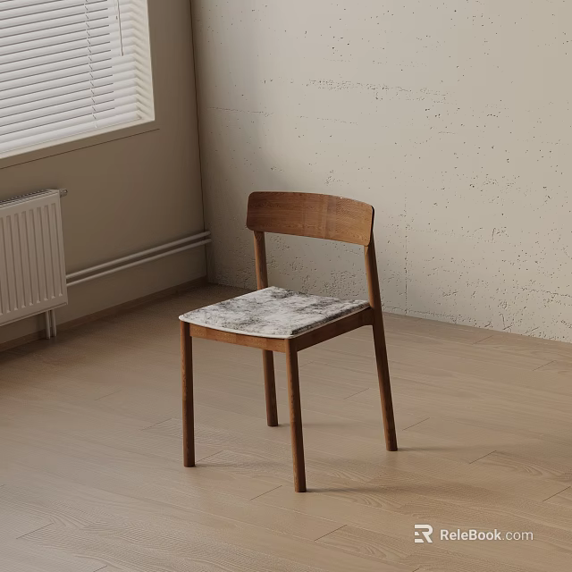 Minimalist Leisure Chair With Wooden Frame And Marble Pattern Seat Cushion 3d model 