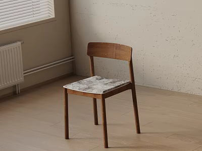 Minimalist Leisure Chair With Wooden Frame And Marble Pattern Seat Cushion 3d model