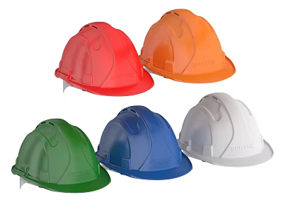 Assorted Colored Safety Hard Hats Including Red Orange Green Blue White 3d model