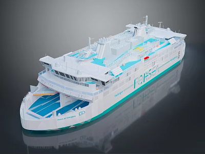 Modern White And Light Blue Passenger Ferry With Multiple Open Deck Areas 3d model