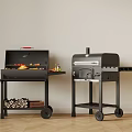Black Outdoor Grill And Pizza Oven With Wheels Firewood And Accessories
