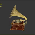 Classic Vintage Gramophone With Golden Horn Red Base And Black Record
