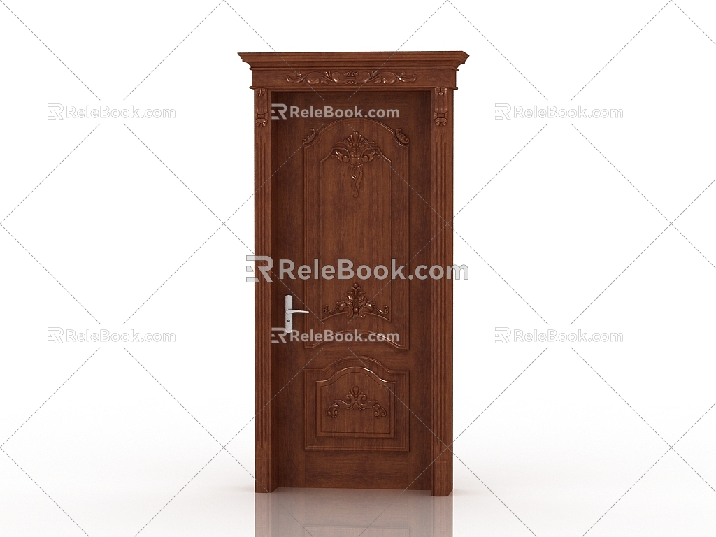 European-style solid wood door 3d model