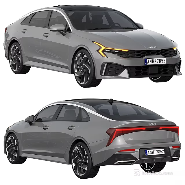 Gray KIA Sedan Car Front And Rear View With LED Lights And Alloy Wheels 3d model 