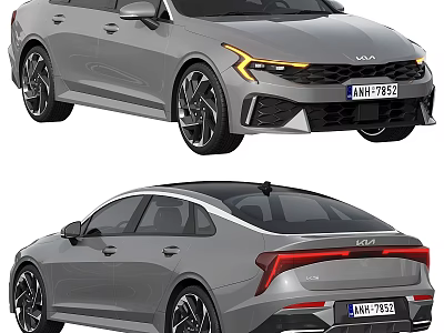 Gray KIA Sedan Car Front And Rear View With LED Lights And Alloy Wheels 3d model