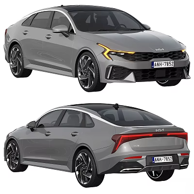 Gray KIA Sedan Car Front And Rear View With LED Lights And Alloy Wheels 3d model