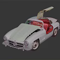 Vintage Classic Car with Gullwing Doors Silver Body Red Interior Retro Design