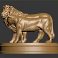 Decorative Golden Lion and Animal Sculpture on Shiny Polished Gold Circular Base