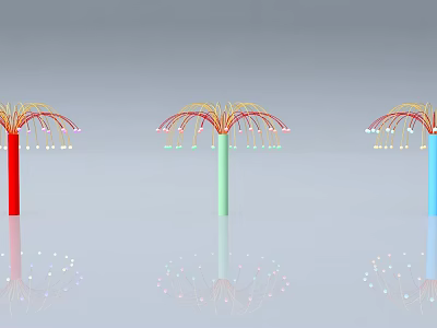 Colorful Decorative Tree Like Structures With Red Green Blue Pillars And Lights Reflections 3d model