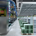 Clean Bright Modern Fruit Store With Green Shelves And Price Tags