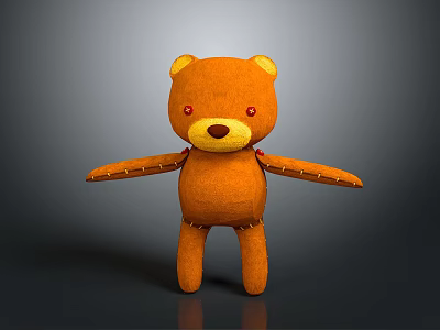 Orange Teddy Bear Stuffed Toy With Yellow Ears Red Eyes And Stitched Design 3d model