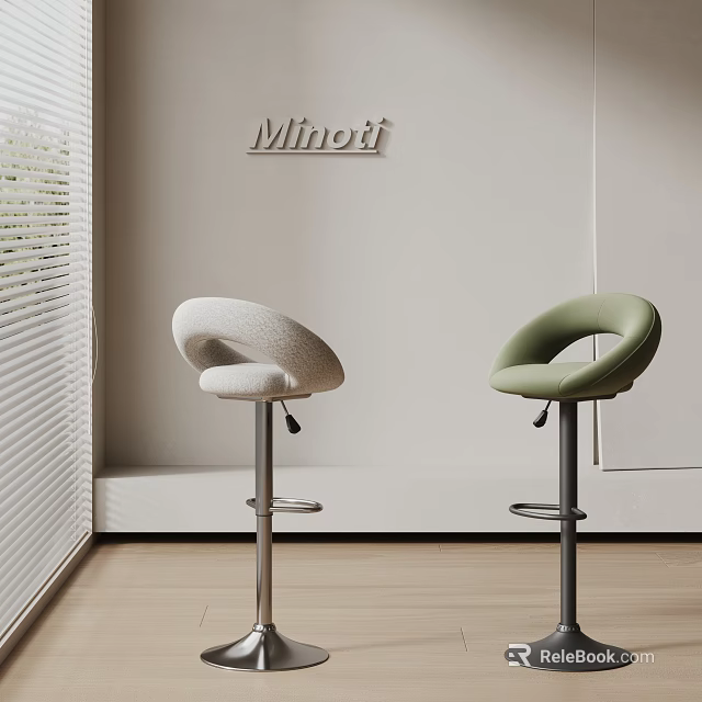 Modern Minoti Bar Stools With Light And Green Upholstered And Metal Legs In Minimalist Interior 3d model 