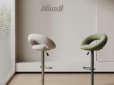 Modern Minoti Bar Stools With Light And Green Upholstered And Metal Legs In Minimalist Interior 3d model