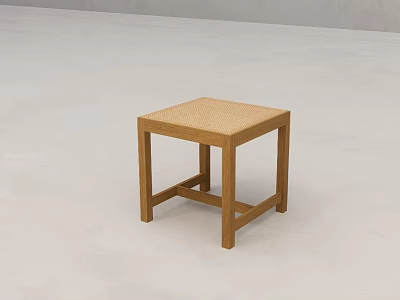 Wooden Stool With Woven Seat And Simple Design For Modern Interior 3d model