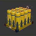 Yellow Cylindrical Containers On Yellow Pallet With Black Handle And Support Feet