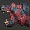 Vibrant Blue and Pink Hippo Head with Open Mouth and Exposed Teeth