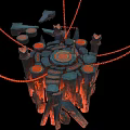 Mystical Circular Structure With Red Chains Stone Pillars And Flaming Lava Base 3d model