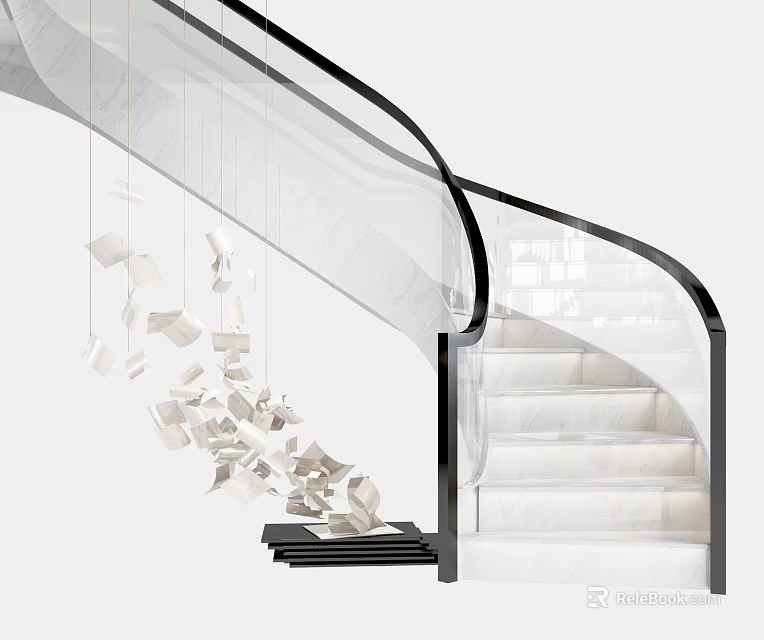 Modern Spiral Staircase Design With Glass Railing And White Marble Steps 3d model 