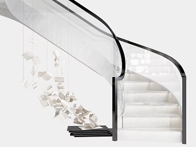 Modern Spiral Staircase Design With Glass Railing And White Marble Steps 3d model