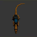 Orange Striped Dinosaur Character Wearing Black Hat And Blue Accented Saddle