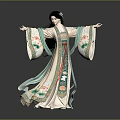 Woman Wearing Traditional Light Robe With Floral Patterns And Green Accents In Dancing Pose