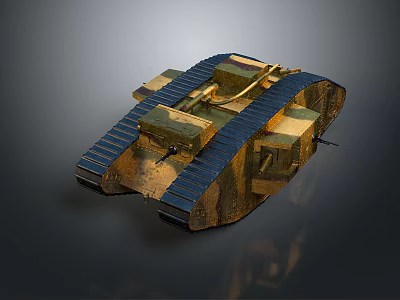 3D Rendered Military Camouflage Tank With Blue Tracks And Gold Turret Design 3d model