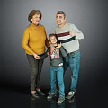 Family of Three Standing Together With Thumbs Up Gesture Yellow Turtleneck Gray Sweater