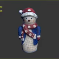 Handmade Snowman Character With Red Snowflake Hat Blue Coat Red Scarf And White Body
