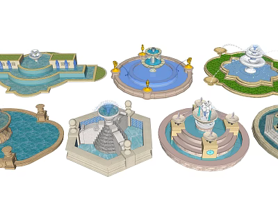 Various Ornate Fountain Designs Featuring Circular Hexagonal Shapes And Sculptural Details 3d model