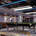 Modern Billiard Room Interior With Multiple Pool Tables Stylish Lighting And Comfortable Seating 3d model