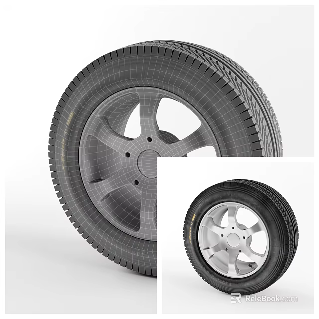 Tire 3D Model With Wheel Rim And Structural Mesh Display Details 3d model