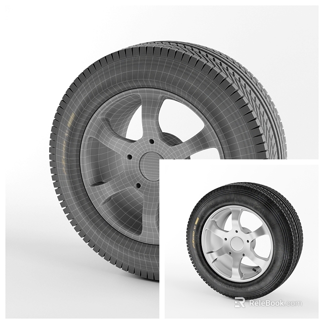 Tire 3D Model With Wheel Rim And Structural Mesh Display Details 3d model 