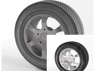 Tire 3D Model With Wheel Rim And Structural Mesh Display Details 3d model