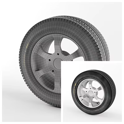 Tire 3D Model With Wheel Rim And Structural Mesh Display Details 3d model