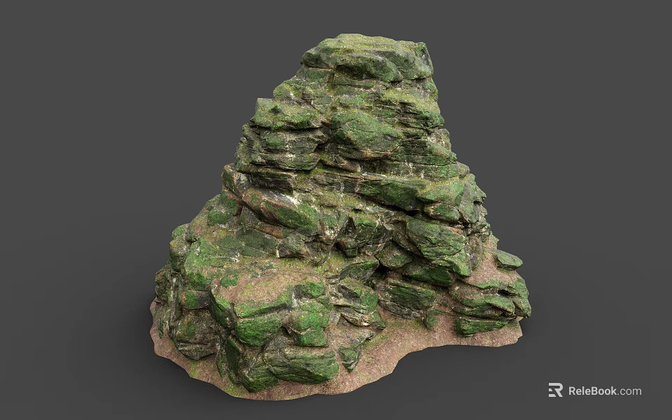 Green Layered Natural Stone Rock Formation With Textured Surfaces And Earthy Undertones 3d model 