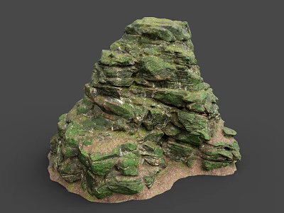 Green Layered Natural Stone Rock Formation With Textured Surfaces And Earthy Undertones 3d model
