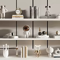 Modern Decorative Ornament Set on Shelves with Books Figurines Vases Clock and Geometric Decor