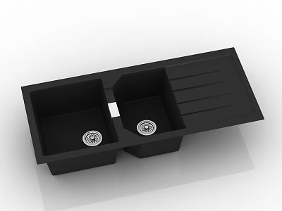 Black Double Bowl Kitchen Sink With Drainer And Modern Functional Design 3d model