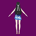 A Woman Wearing Bikini Top And Blue White Patterned Skirt Against Purple Background