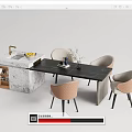 Elegant Modern Dining Table Set With Marble Countertop And Upholstered Chairs 3d model