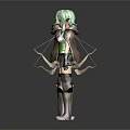Elf Archer 3D Character Model With Green Hair Cloak Bow Arrow Quiver Front Back View