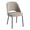 Modern Light Gray Velvet Dining Chair With Curved Back And Black Metal Legs