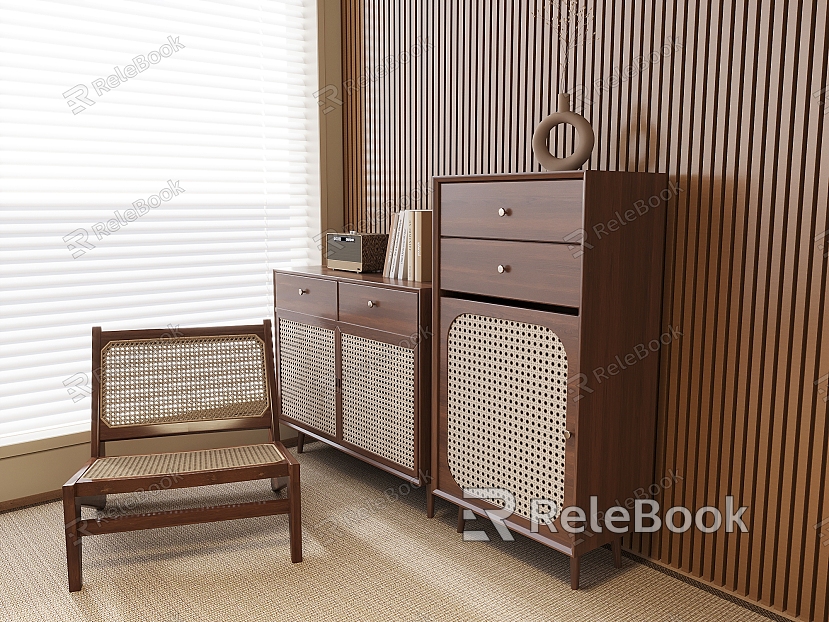 Entrance Cabinet Rattan Side Cabinet Ceramic Decoration Decorative Cabinet Chair model