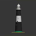 Black and White Striped Lighthouse Model With White Top And Green Base 3d model