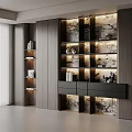 Modern Bookshelf With Wooden Design Built in Lighting Storage Shelves And Decorative Items