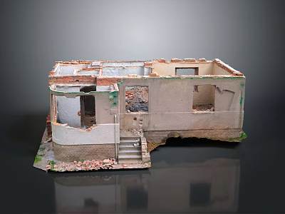 Old Damaged Building Model With Ruined Walls And Staircase Structure 3d model