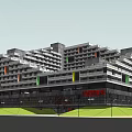 Modern Multi Story Office Building With Green Roof And Geometric Architectural Design In Urban Setting